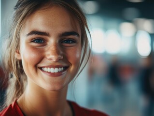 Wall Mural - Smiling Model in Airport Terminal