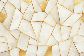 Poster - Abstract geometric art with gold accents and white tones, creating a modern and elegant design perfect for backgrounds and decor.