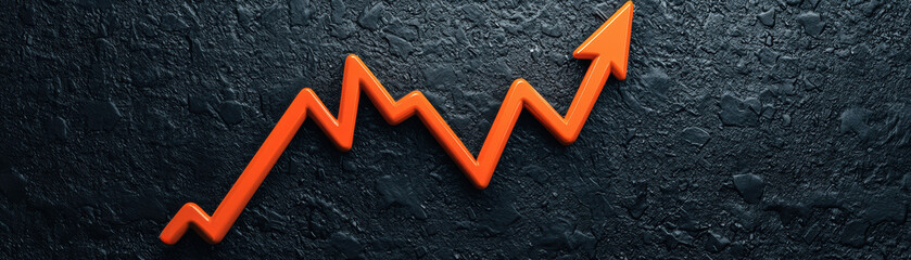 Wall Mural - Rising financial graph with an upward trend arrow on dark textured background, symbolizing growth and success in business and investments.