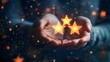 © Keattipoom - Customer Satisfaction and Trust Concept: Person Holding Glowing Five Stars Icon Symbolizing Positive Business Service Experience