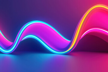 Poster - Abstract vibrant neon wave light pattern in colorful gradient hues illustrating modern futuristic design and dynamic movement on a dark background.