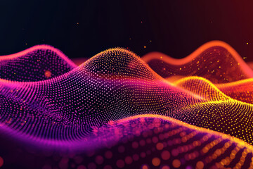 Poster - Vibrant abstract digital wave made of glowing dots in a dynamic wave pattern, showcasing futuristic technology and modern art aesthetics.
