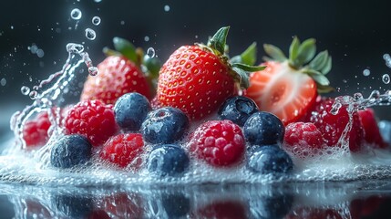 Wall Mural - Fresh Berries Splashing in Water Generative AI