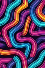 Poster - Colorful abstract wavy lines on a dark background creating a dynamic and modern design, perfect for contemporary digital art and backgrounds.