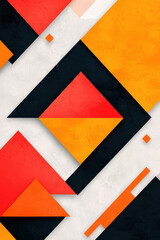 Wall Mural - Vibrant abstract geometric background with bold orange, red, and black shapes on a textured white surface. Perfect for modern designs and artistic projects.