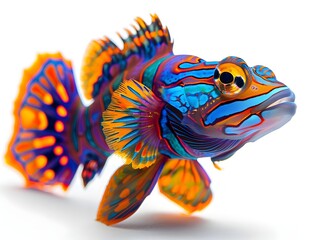 Wall Mural - Captivating Mandarin Fish with Vibrant Patterns Swimming Gracefully in Isolated Studio