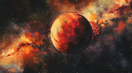 Wall Mural - Red Giant space element watercolor 