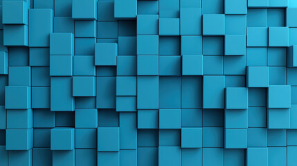 Poster - Abstract geometric background with blue  squares arranged in a complex pattern, creating depth and texture. Modern design for digital projects.