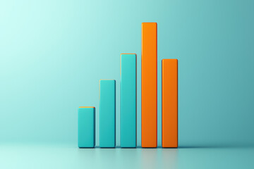 Poster - Colorful  bar graph representing data analysis and business growth on a light blue background. Perfect for financial reports and presentations.