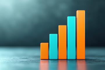 Poster -  bar graph with teal and orange bars representing data analysis or business growth with a blurred blue background.