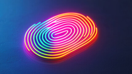 Poster - Neon fingerprint illustration on a dark background, showcasing vibrant colors and modern digital technology concept. High resolution and detailed design.