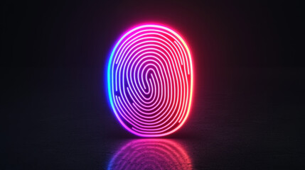 Poster - A colorful, neon fingerprint on a dark background, symbolizing digital security, identity, and modern technology.