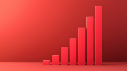 Poster - Red bar chart on a red background showing increasing growth and success in business concepts, ideal for finance, analytics, and performance presentations.