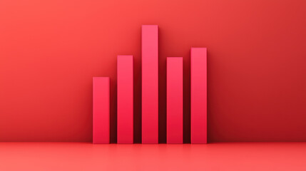 Poster - Minimalistic red  bar chart illustration against a bright red background, showcasing business or data analytics concepts in a visually striking way.