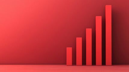 Wall Mural - Minimalistic red bar chart representing growth and progress, displayed against a red background. Ideal for business, finance, and data visualization concepts.