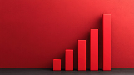 Poster - Minimalist red bar chart on red background symbolizing growth, progress, and success in business, finance, and analytics. Clean and modern design.