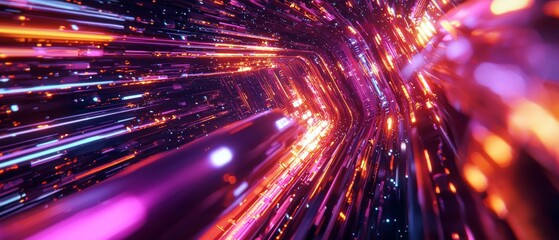 Poster - Abstract Neon Lights Tunnel Background Futuristic Digital Art