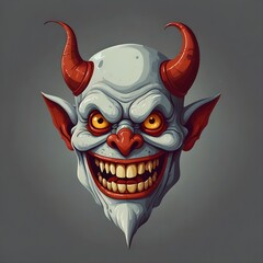 Poster - Cartoon horror devil character face smile. Illustration.