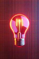 Wall Mural - A vibrant red light bulb glowing against a background of illuminated dots, symbolizing innovation, creativity, and modern technology.