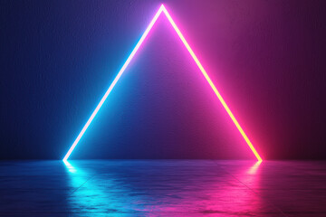 Poster - Vibrant neon triangle in electric blue and pink hues against a dark background. Modern, futuristic, and colorful lighting design for creative projects.