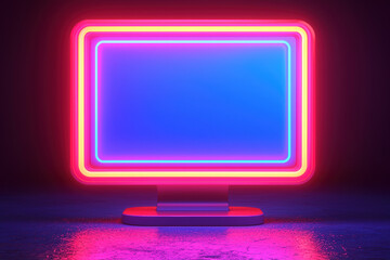 Poster - a glowing neon monitor with vibrant colors, standing out against a dark background. the bright hues 