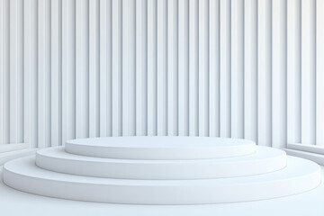 Poster - Minimalist white abstract background with round podium, suitable for product display, exhibition, and modern art presentations.