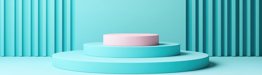 Poster - Modern minimalist stage with pastel colors, perfect for product display or advertising. Clean, stylish backdrop ideal for presentations and showcases.