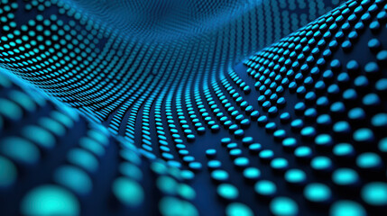 Poster - Abstract digital wave with glowing blue dots creating a futuristic, dynamic landscape, representing technology and data visualization concepts.