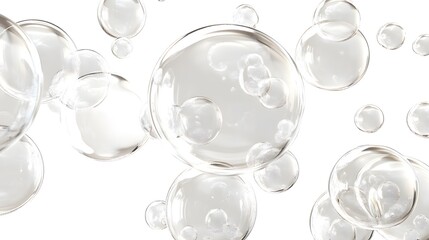 Wall Mural - cg transparent bubble cluster: a cluster of transparent cg bubbles, varying in size, floating on a w