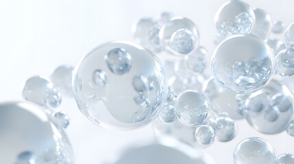 Wall Mural - cg transparent bubble cluster: a cluster of transparent cg bubbles, varying in size, floating on a w