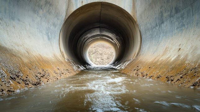 Background of a large, modern drainage culvert with reinforced concrete walls, designed for efficient water flow