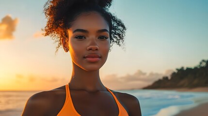 Sustainable fashion trends, ethical swimwear, Sony A6400 with 18-135mm lens, bright beach lighting, sporty style, vibrant colors, functional designs, energetic mood