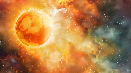 Wall Mural - Sun Space element Watercolor Style