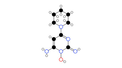 Wall Mural - minoxidil molecule, structural chemical formula, ball-and-stick model, isolated image antihypertensive