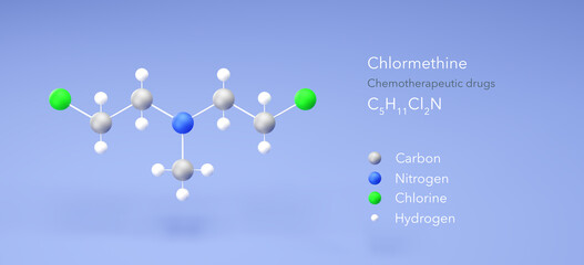 Poster - chlormethine molecule, molecular structure, chemotherapeutic drugs, 3d model, Structural Chemical Formula and Atoms with Color Coding