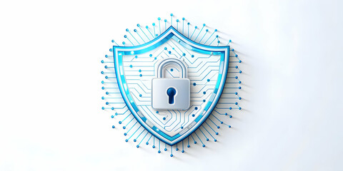 Wall Mural - Flat Abstract cybersecurity shield with digital locks on an isolated white background concept as A stylized abstract shield with digital locks embedded within isolated on a white background. The shiel