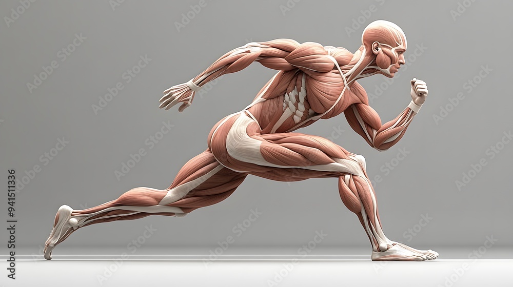 Sprinter Posw Muscular System in Athletic Pose: A muscular system illustration of a ...