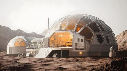 Wall Mural - Research Base Habitat for Astronauts on Mars or Moon Isolated on Transparent Background