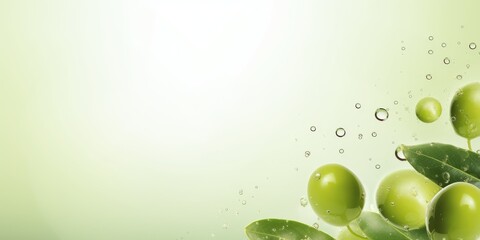 Wall Mural - Olive bubble with water droplets on it, representing air and fluidity. Web banner with copy space for photo text or product, blank empty copyspace