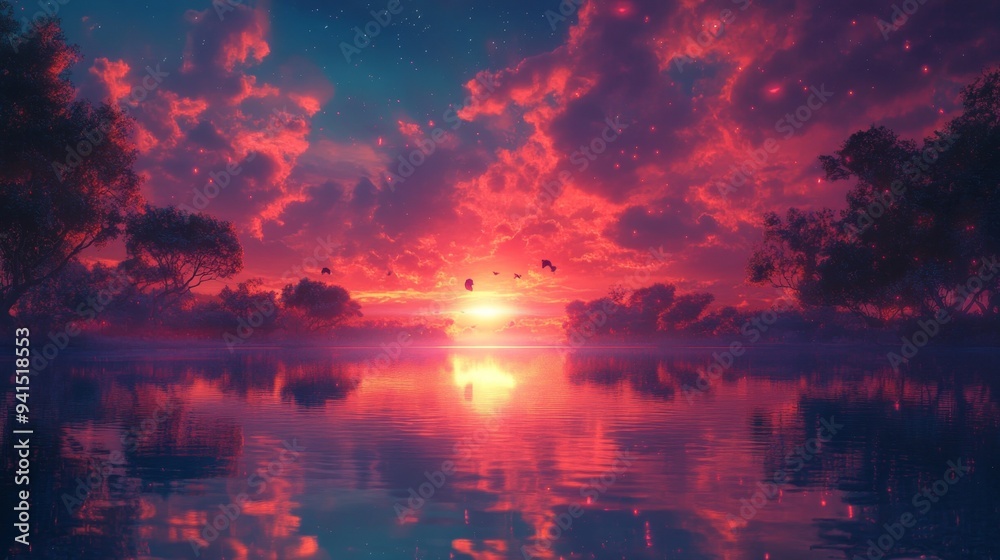 Depict a time-lapse inspired scene, merging the vibrancy of daylight ...