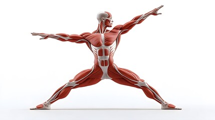 Muscular System in Yoga Pose: An illustration of the muscular system during a yoga pose, highlighting the muscles engaged in balance and stretch. 
