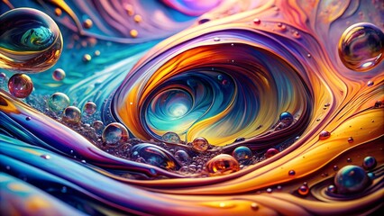 Wall Mural - A mesmerizing swirl of oil and water, creating a vibrant, otherworldly landscape of colors and textures.  Generative AI