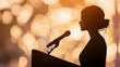 © khunnapat - Silhouette of a Woman Speaking at a Podium with a Microphone