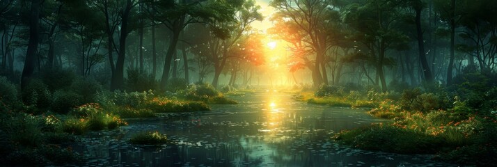 Wall Mural - Serene Forest Sunset