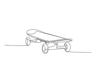 Wall Mural - Continuous one line drawing of skateboard on the street. Skateboard - Extreme sports line art vector illustration. Editable vector.