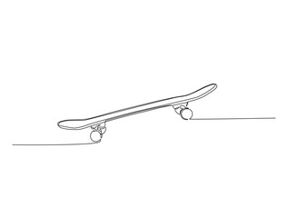 Wall Mural - Continuous one line drawing of skateboard on the street. Skateboard - Extreme sports line art vector illustration. Editable vector.