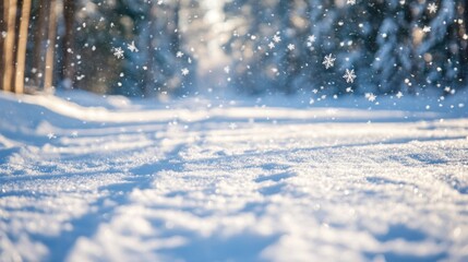 Wall Mural - Sparkling Winter Wonderland: Fresh Snowfall in Forest Clearing