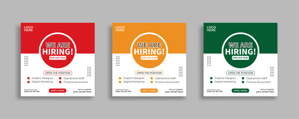 Wall Mural - We are hiring job vacancy social media post or square web banner template vector design	