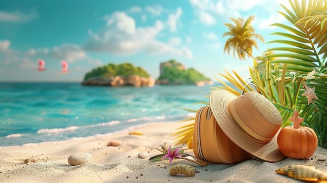 3D summer sale social media post template, perfect for travel agency or product campaigns.