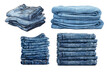 © PNG and Green Video - Stack of folded empty jeans on a white backdrop, minimalist